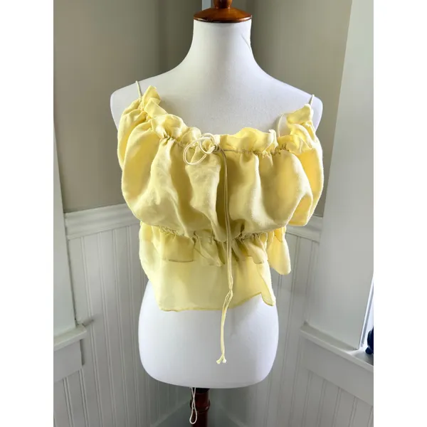Bardot Margo Barely There Open Back Ruffle Top Yellow Large US 8 - Image 4