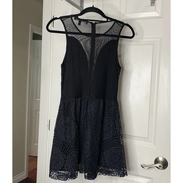 For Love & Lemons Skater Dress Sheer Lace Black Sleeveless Zip Sz XS - Image 3