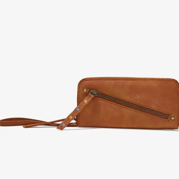 Free people NWOT vegan distressed studded brown zipper wristlet wallet - Image 3