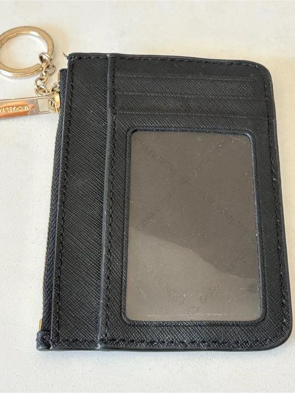 Michael Kors Jet Set Small Zip Black Leather Wallet Coin Pouch Card Holder 5x3.5 - Image 2