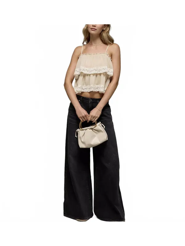 AE Chiffon Tiered Ruffle Tank Top American Eagle NWT Light Khaki Large - Image 2