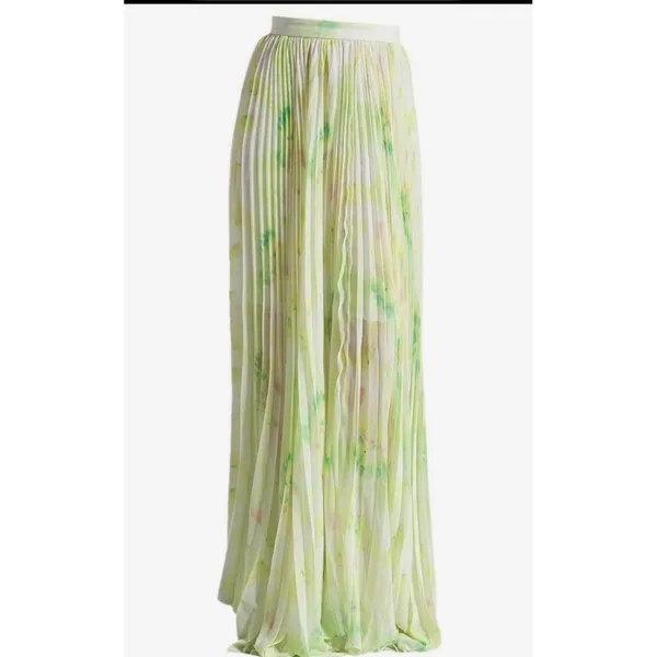 Alice‎ + Olivia Size 2 Shannon Pleated Citrus Yellow Print Overlay Maxi Skirt - Image 2