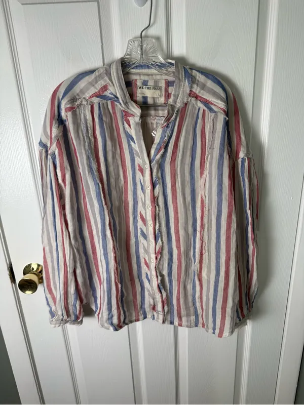 Free People Valley Double Cloth Striped Shirt in Ivory Combo L - Image 2