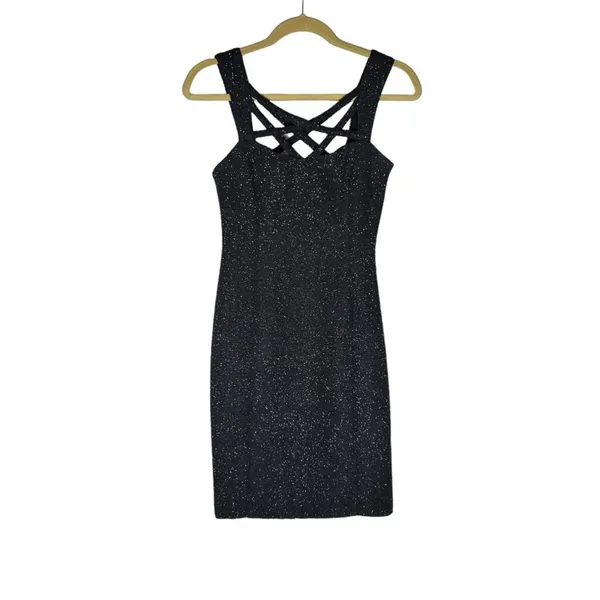 Eliza J Dark Navy Crisscross Strap Cut Out Sparkly Glitter Mini‎ Dress Size 2 - Image 3