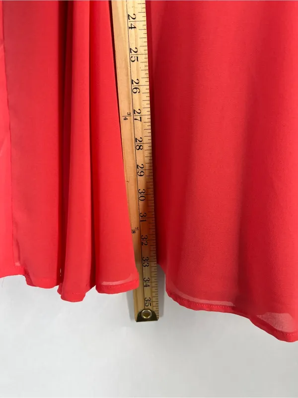 Coral Pink Chiffon Deep V Back‎ Fit & Flare Dress Women’s Size 4 26” Waist - Image 10