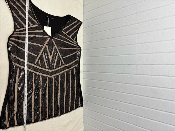 Metme Black Sequin V-Neck Evening Top‎ Size XXL - Image 7