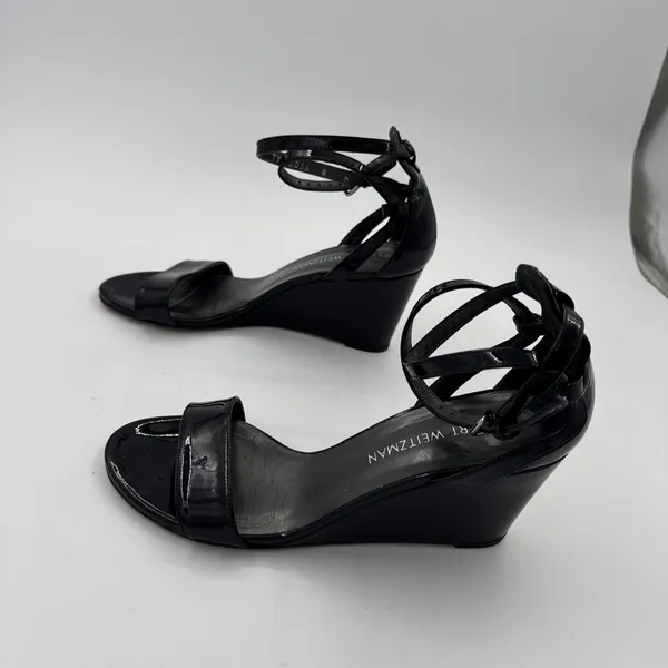 Stuart Weitzman Nearly Nude Ankle Strap Sandals Patent Black Size 8M - Image 4