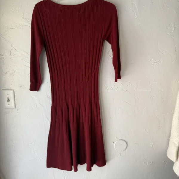 Max Studio Dress Y2k Medium Red Sweater Knit‎ Fit Flare Ribbed Pullover - Image 9