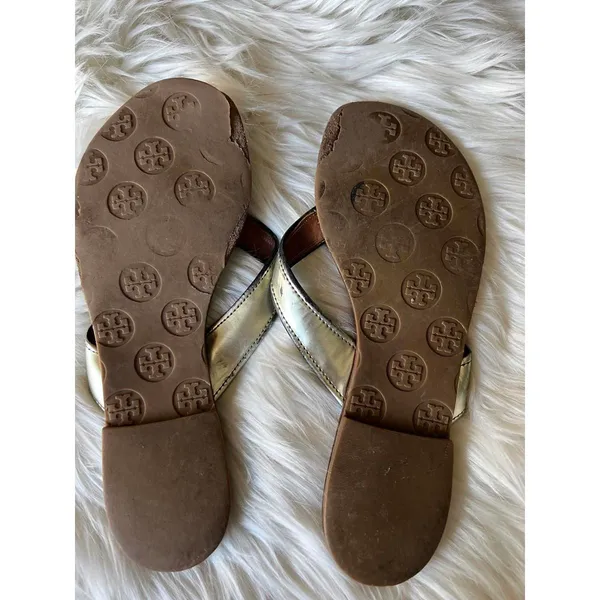 Tory Burch Metallic Leather Flip Flops - Size 6 - Image 5