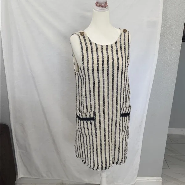Zara Cream and Black Striped Mini Dress - Image 3