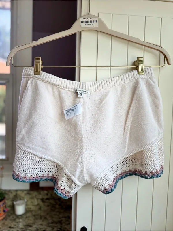 American Eagle Crochet Shorts Cotton Cream Boho Drawstring Large L - Image 7