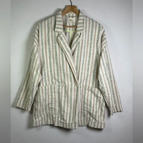 Maeve by Anthropologie Women’s Textured Cotton Stripe Blazer Jacket Relaxed Sz M - Image 2