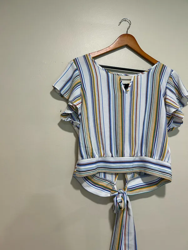 Semi cropped striped top Blue Size L - Image 3
