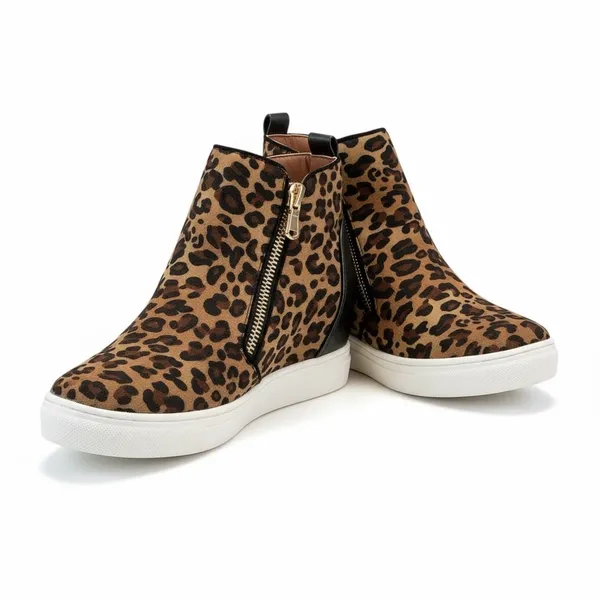Le Sheelah Leopard Print Wedge Sneakers‎ Hidden Zipper Ankle Boots Size 6 - Image 10