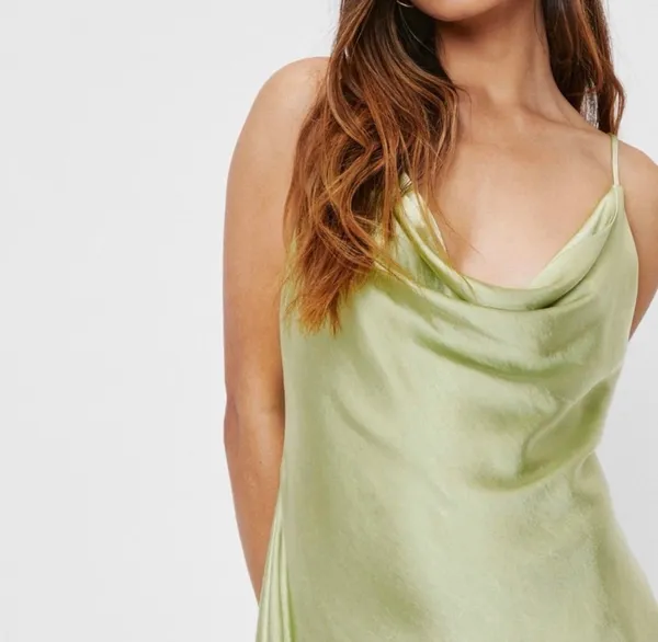 NWT Nasty Gal Green Mini Satin Slip Dress Cowl Neck 4 6 Party - Image 2
