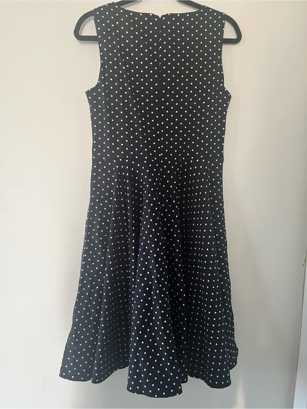 Grace Karin Black White Polka Dot Fit & Flare Midi Dress Medium Office Work Modest Church - Image 6