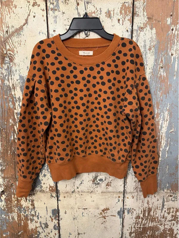 Madewell Pleated-Sleeve Leopard Dot Cropped sweatshirt, size XS - Image 2