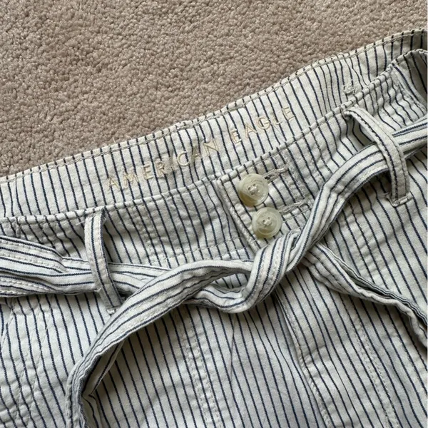 American Eagle Pinstripe High Waisted Belted Pants - Image 4