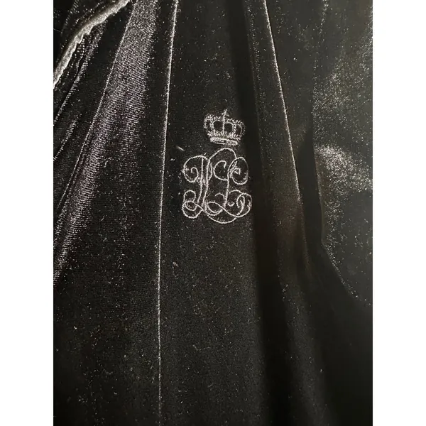 Lauren Ralph Lauren Womens PS Black Velvet Crest Pajama Top Button Down Cardigan - Image 2