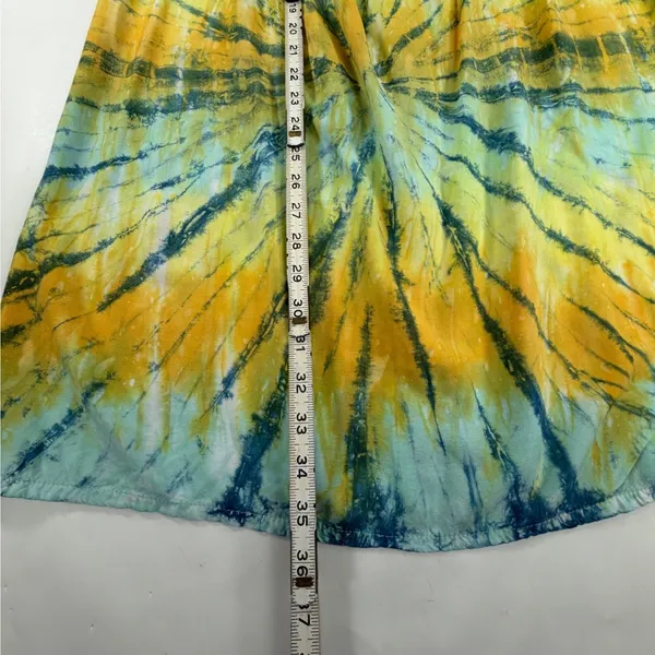 Santiki Womens XL Tie Dye Sunburst Rayon Dress Yellow Blue Green Summer Boho - Image 2