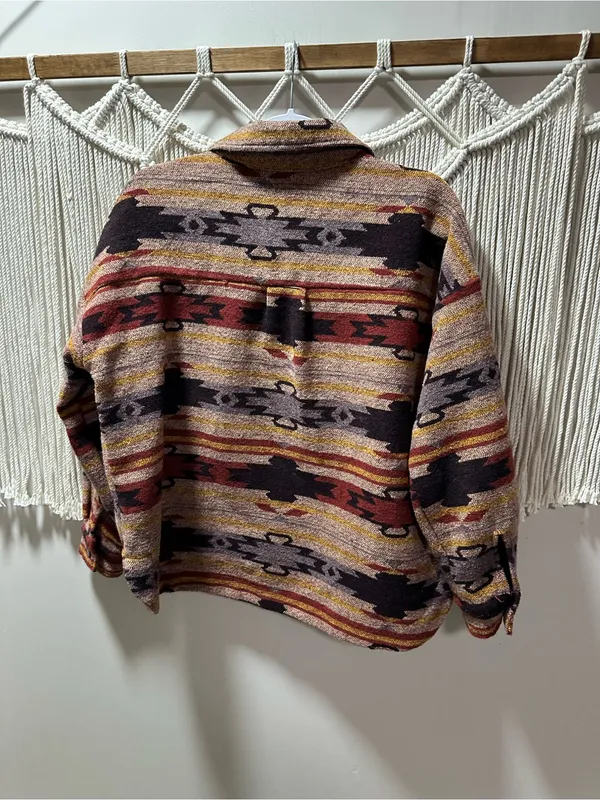 Blu Pepper Southwestern Stripe Utility Jacket in Rust, Purple & Mustard - Image 2