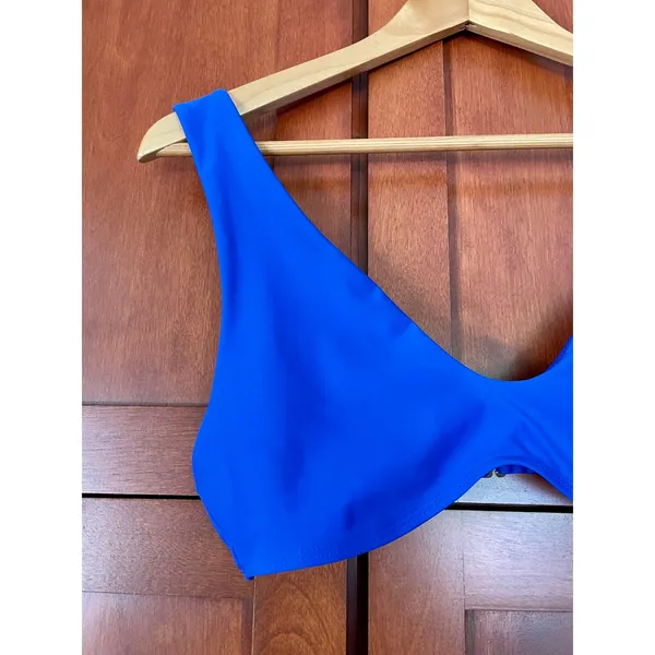 Quince Italian Plunge Bikini Swim Top Electric Blue Size Large NEW - Image 2