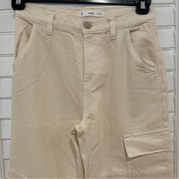 MNG Ecru Cargo Jeans Sz 2 Straight Leg Cream Mango - Image 2