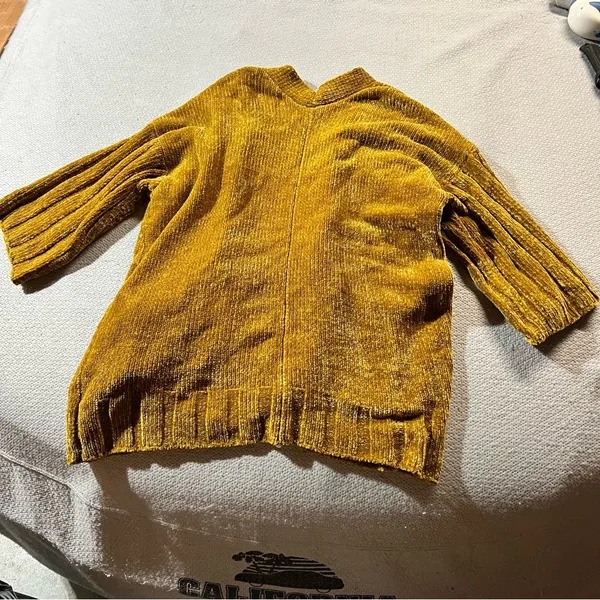 Moth Anthropologie Golden Mustard Yellow Velour Velvet Chunky Open Cardigan XS - Image 6