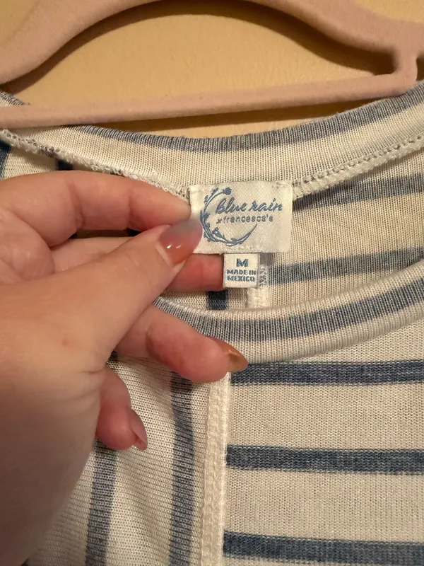 Francesca's Women’s cropped blue and white striped shirt - Image 2