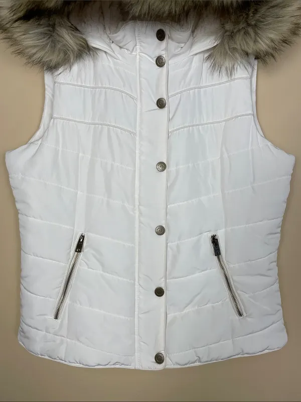 Aeropostale Women's Faux Fur Sherpa Hooded White Puffer Vest - Image 3