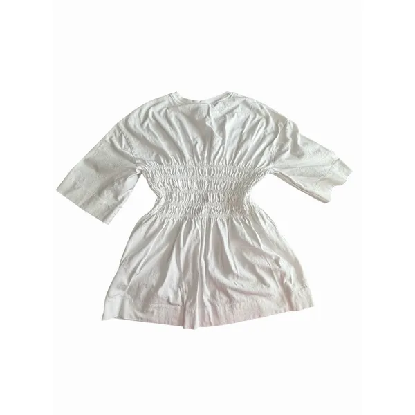 GANNI Top Shirt Women's Small Shirred Blouse Organic Cotton Jersey White #KL6-1 - Image 9