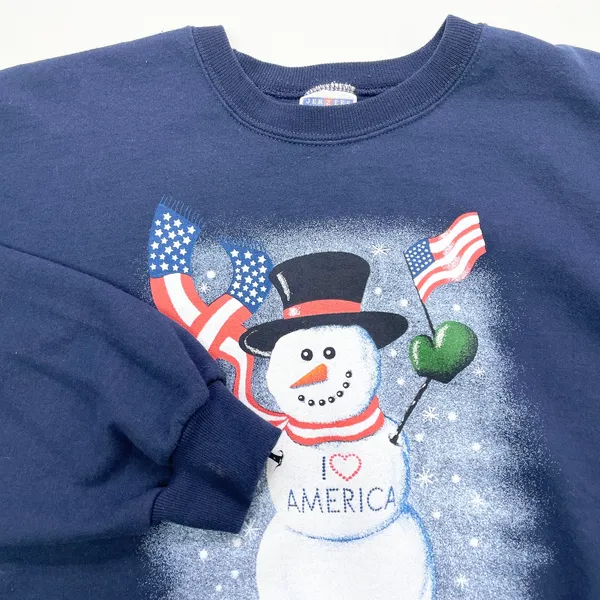 Jerzees Nublend‎ Womens XL Patriotic Snowman Sweatshirt Winter Flag Dark Blue - Image 7