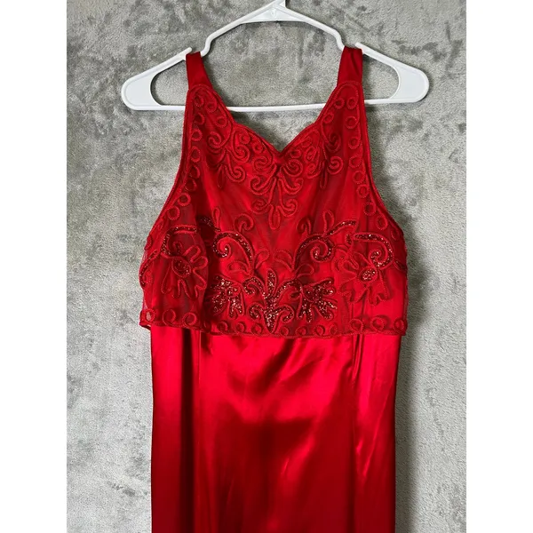Vintage Jessica McClintock Gunne Sax Red Beaded Satin Formal Gown Medium Y2K New - Image 2