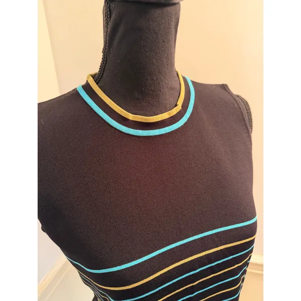 Y2K Dressbarn Striped Sleeveless Knit Top Crew Neck Pullover Black Green Teal - Image 2