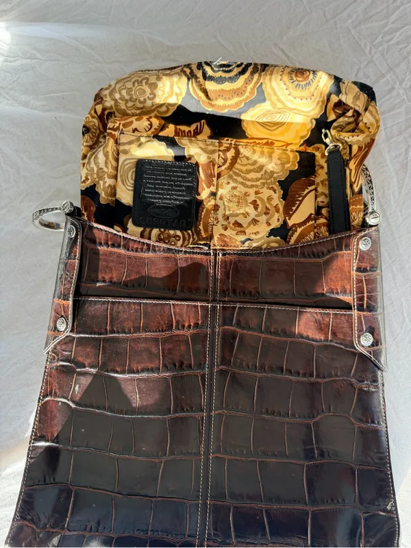 Vtg y2k Brighton Croc-Embossed Shoulder Bag tote - Dark Brown - Image 5