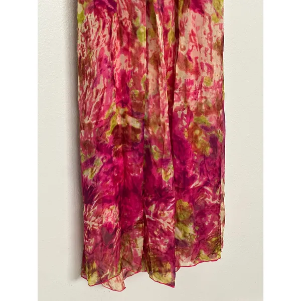 Gorgeous NWT XL Silk Rhinestone Pink Green Maxi Dress Formal Wedding Guest Y2K - Image 3