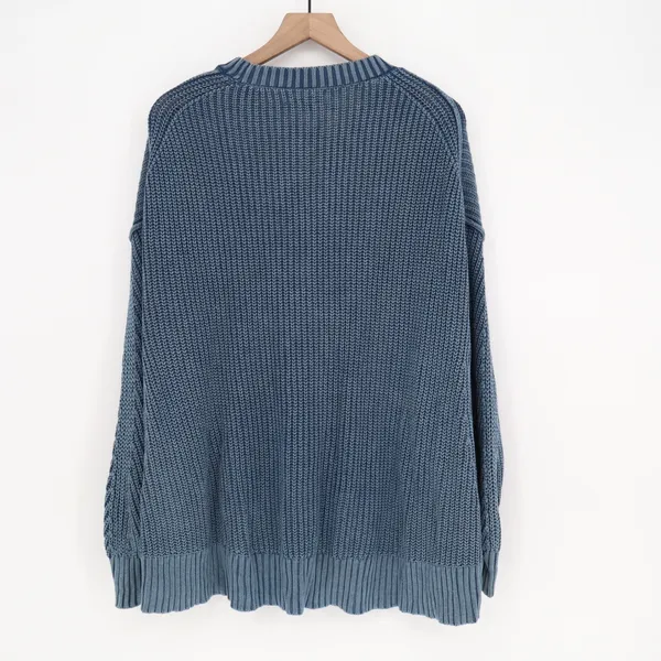 American Eagle Blue Acid Wash Shaker Stitch Cotton Knit Sweater Women's Medium M - Image 4