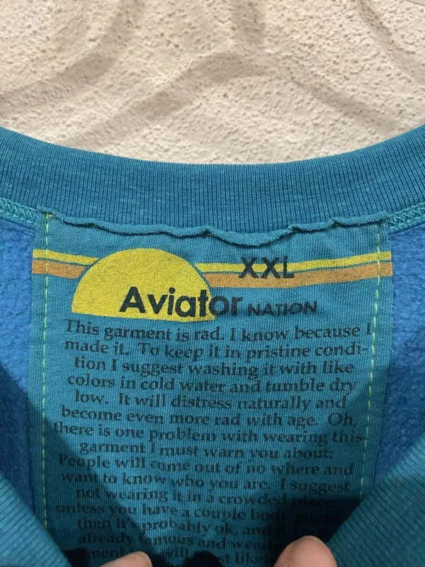 Aviator Nation Big Logo Sweatshirt Womens 2XL Blue Rainbow AV Fleece Pullover - Image 3