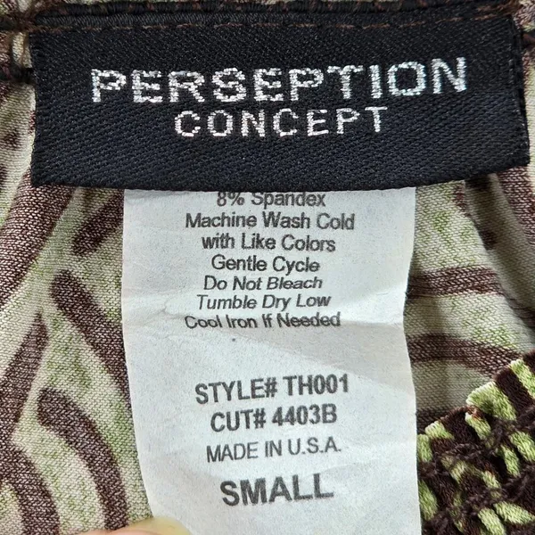 Perseption‎ Concept Brown Green Floral Smock Sleeveless Paisley Swirl Top Small - Image 4