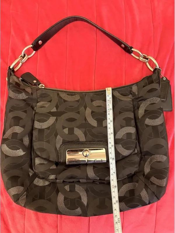 Vintage Shimmery Black Coach Kristin Op Art Chainlink Hobo Bag 2011 - Image 8