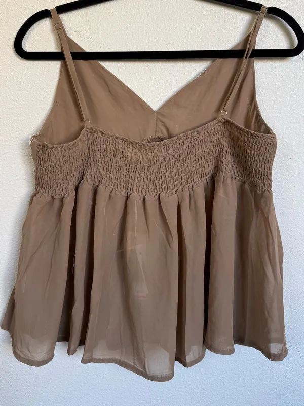 Lizette Collection Sequin Beaded Babydoll Cami Top Y2K Fairy Party Taupe Med NWT - Image 5