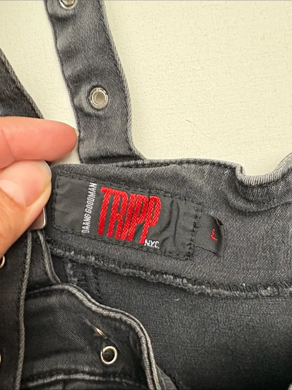 Tripp NYC y2k large Black denim buckle Grommet dress grunge vintage goth punk scene - Image 2