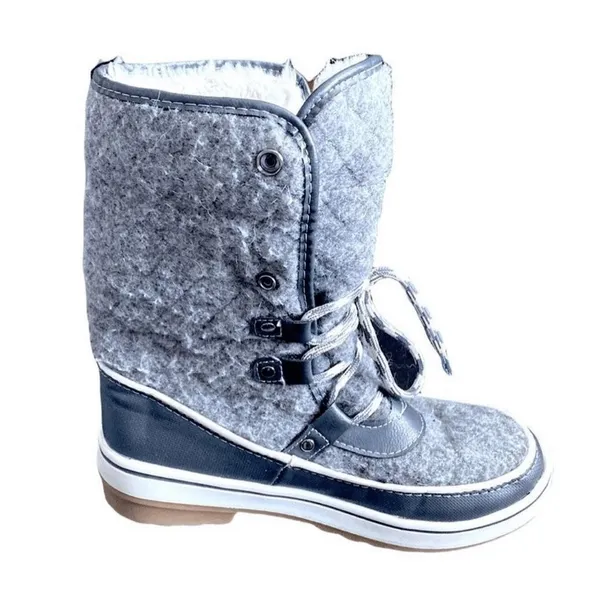 Time And Tru‎ Womens Size 6 Gray Snow Boots High Top Foldable Faux Fur - Image 8