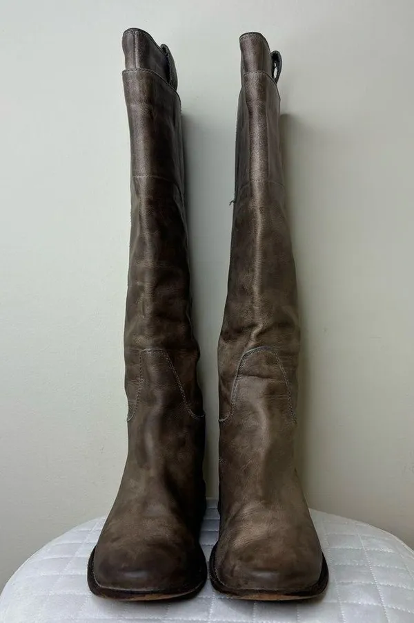 Frye Paige Gray Distressed Leather Tall Riding Boot Women's Size 7.5 B - Image 4