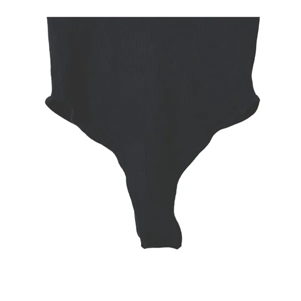 DKNY Medium Black Ribbed Henley Long Sleeve Bodysuit Snap Front - Image 4