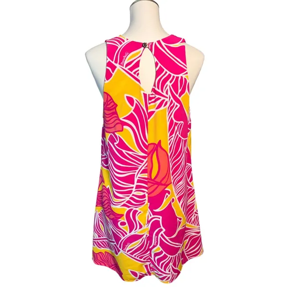 Manuheali'i Hawaii Pink Orange Abstract Print Swing Dress Small Sleeveless Mini - Image 3