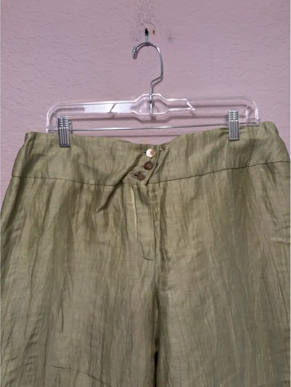 Jones New York Collection‎ Women's Olive Green Linen Wide Leg Pants Size 16 - Image 6