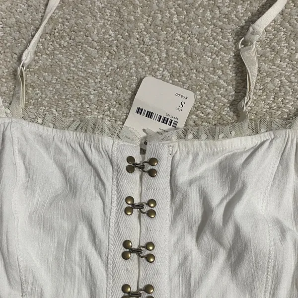 Free People White Lace-Trimmed Tank Size S - Image 10
