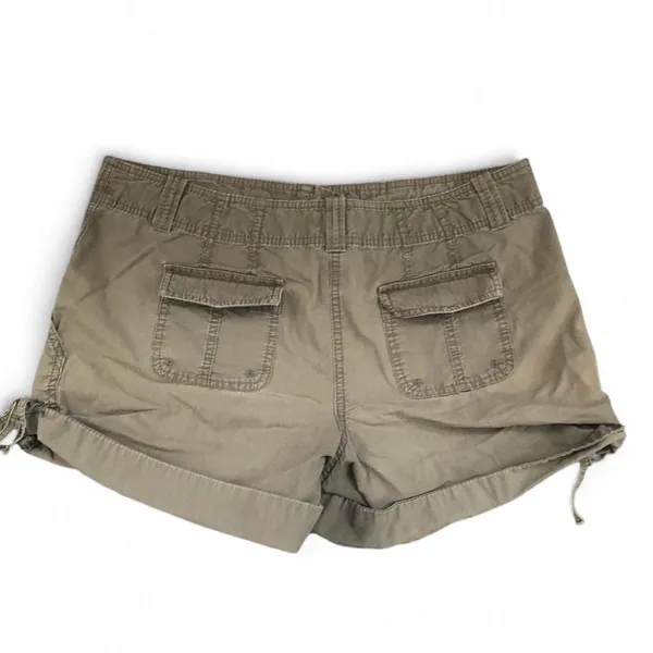 Khaki Army Green Sporty Preppy Utility Carpenter Cargo Cuffed Shorts Golf Tennis Country Club Cotton Drawstring Waist Hiking Camping Glamping Adventure Explorer Summer Beach Streetwear Vintage 2000s Y2K Grunge Old Money Quiet Luxury Micro Mini 100% Cotton Sz 10 - Measurements in pics - Image 2