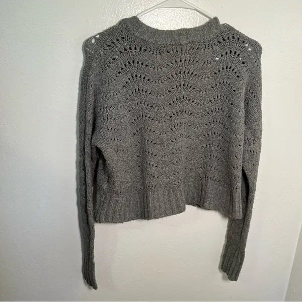 American Eagle Women's Size XS Pointelle Crew Neck Sweater Gray Open Knit‎ - Image 9